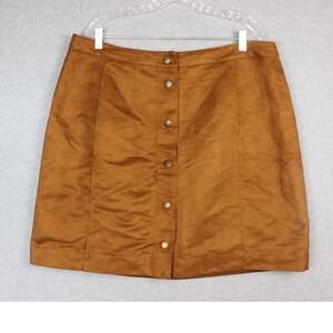 Old Navy A Line Mini Skirt‎ Womens Size 10 Brown Tan Faux Suede Button Front
